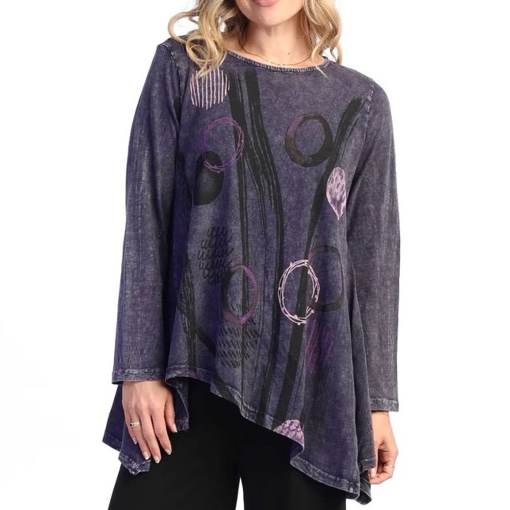 Jess & Jane Mineral Washed Asymmetric Hem Cotton Tunic Top Purple Large USA